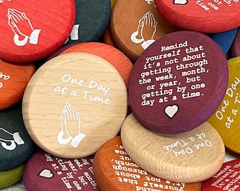 One Day at a Time - Inspirational Wood Coin Token - Set of 10