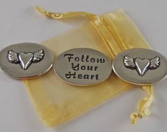 Set of 3 Heartwing Follow Your Heart Inspiration Coins with Organza Bag