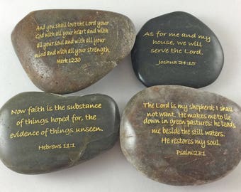 Engraved River Rock Set of 4 Christian Scripture Verses - Set D