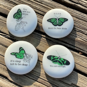 Set of 4 Imprinted Glass Stones - Support & Suicide Prevention Butterfly Hope Stone