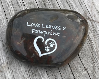 Love Leaves a Pawprint (Pawprints on Heart) Graphic - Engraved River Rock Pet Memento Word Stone