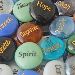 Engraved Colored Glass Word Stones - Single Words