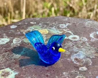 Mini Miniature Glass Blue Bird Sitter Figurine Collectible - Sold Individually
