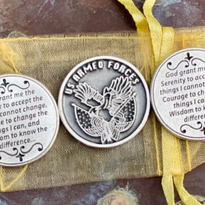 Armed Forces Serenity Prayer Pocket Tokens set of 4 with Organza Bag