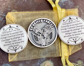 Armed Forces Serenity Prayer Pocket Tokens set of 4 with Organza Bag