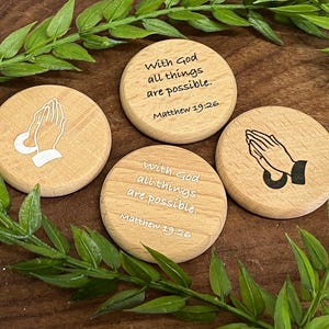 With God all things... Matthew 19:26 - Scripture Verse Wood Coin Token - Set of 10