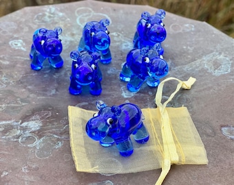 Mini Miniature Glass Hippo Sitter Figurine Collectible - Sold Individually w/Gift Bag
