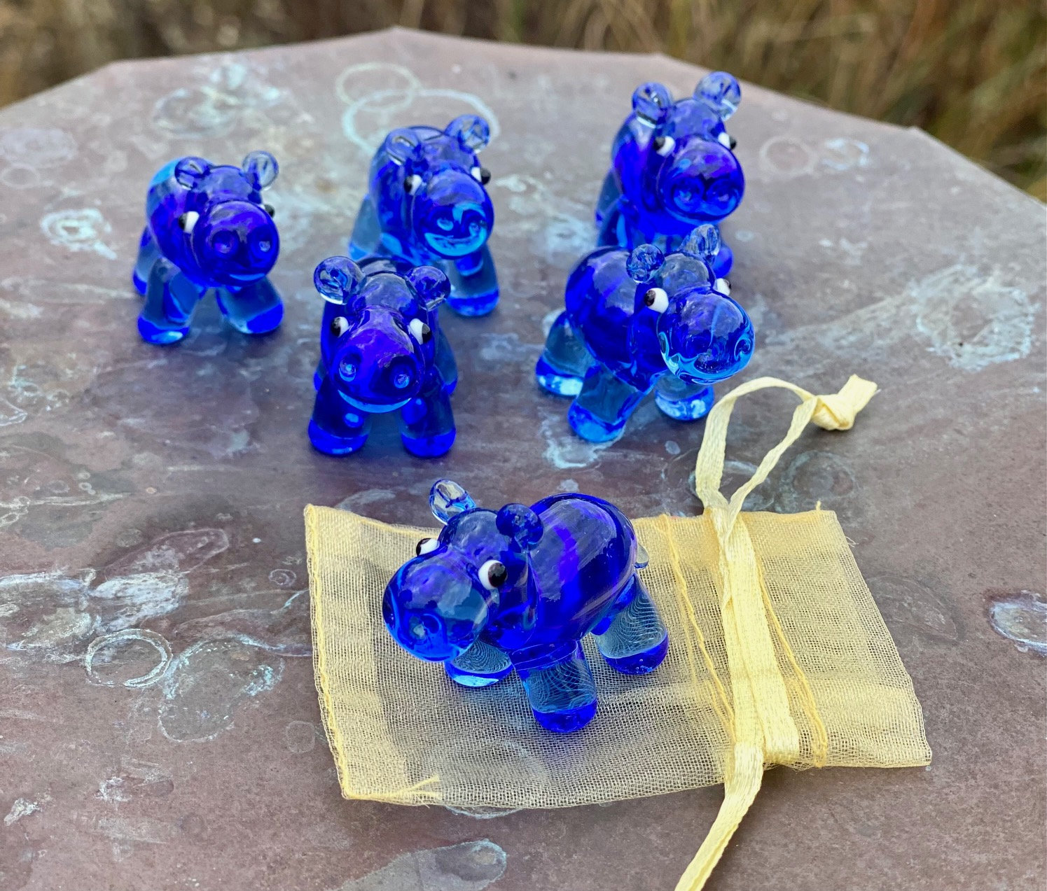 Mini Miniature Glass Hippo Sitter Figurine Collectible - Sold Individually w/Gift Bag