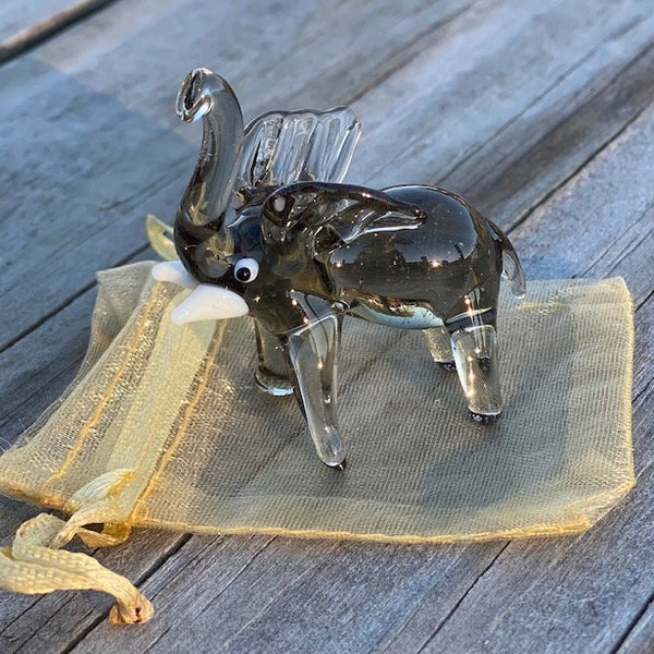 Mini Miniature Glass Elephant Sitter Figurine Collectible - Sold Individually w/Gift Bag