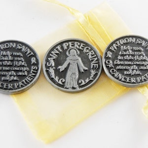 Set of 3 Saint Peregrine Patron of Cancer Patients Pocket Tokens with Organza Bag