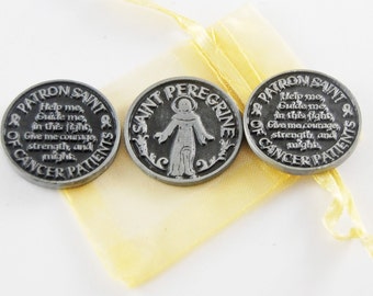 Set of 3 Saint Peregrine Patron of Cancer Patients Pocket Tokens with Organza Bag
