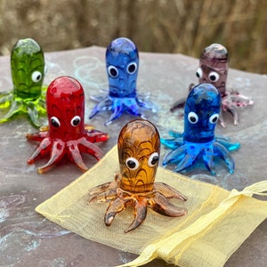 Mini Miniature Glass Octopus Sitter Figurine Collectible - Sold Individually w/Gift Bag