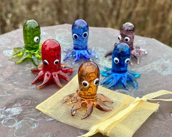 Mini Miniature Glass Octopus Sitter Figurine Collectible - Sold Individually w/Gift Bag