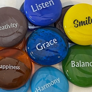 Imprinted Colored Glass Word Stones - Single Words - LAST CHANCE - No Restock