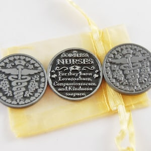 Set of 3 God Bless Nurses Pocket Tokens with Organza Bag