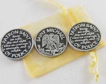Set of 3 Saint Michael Patron of Police Pocket Tokens with Organza Bag