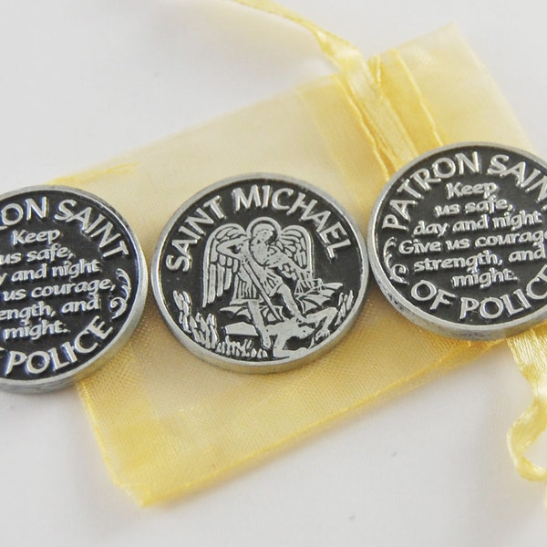 Set of 3 Saint Michael Patron of Police Pocket Tokens with Organza Bag