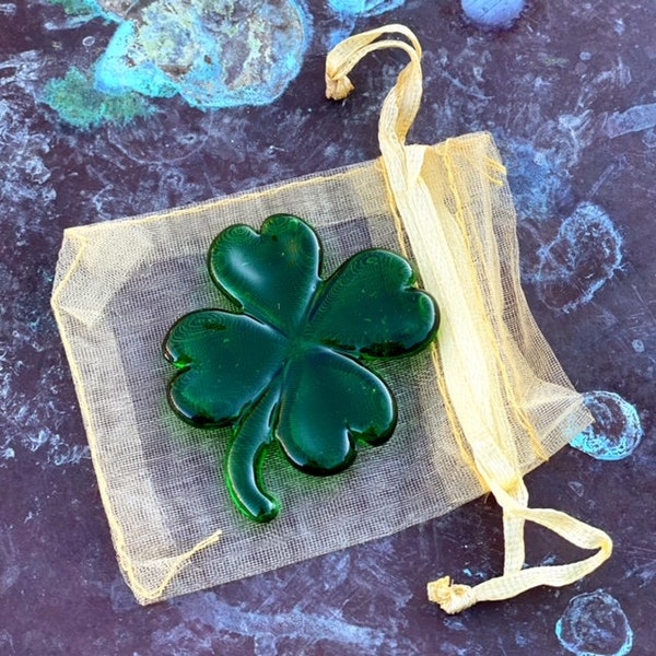 Mini Miniature Glass Four Leaf Clover Sitter Figurine Collectible - Sold Individually w/Gift Bag