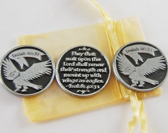 Set of 3 Eagle Soar Pocket Tokens with Organza Bag