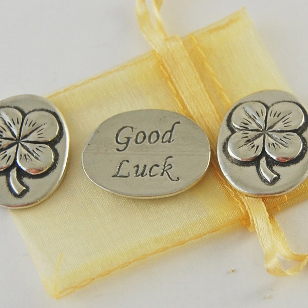 Set of 3 Clover Good Luck Inspiration Coins with Organza Bag