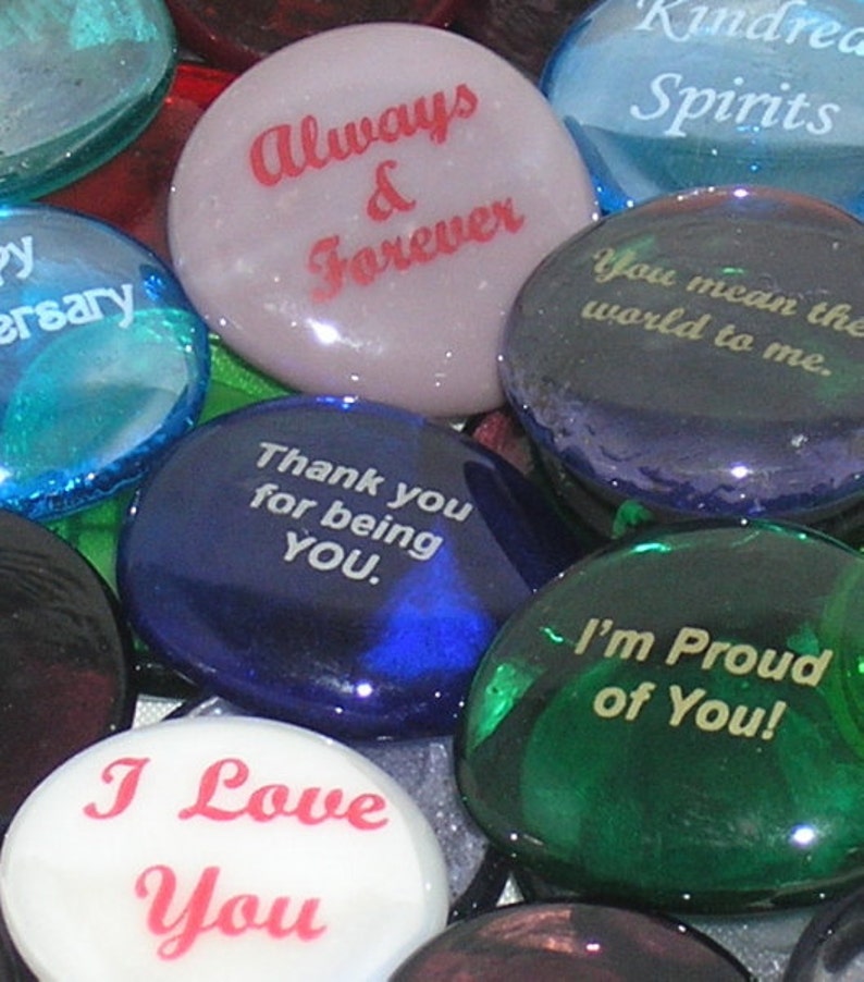 Imprinted Colored Glass Word Stones Love Words and Phrases Etsy