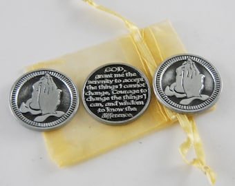 Set of 3 Serenity Prayer Pocket Tokens with Organza Bag