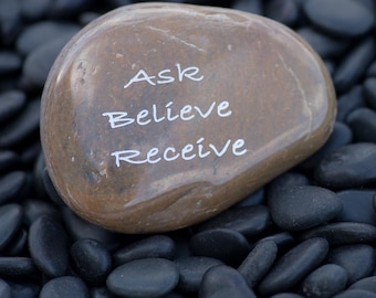 Fragen, Believe Erhalte - Gravierte Fluss Rock Inspirierend Wort Stein