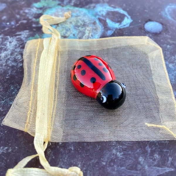 Mini Miniature Glass Ladybug Sitter Figurine Collectible - Sold Individually w/Gift Bag