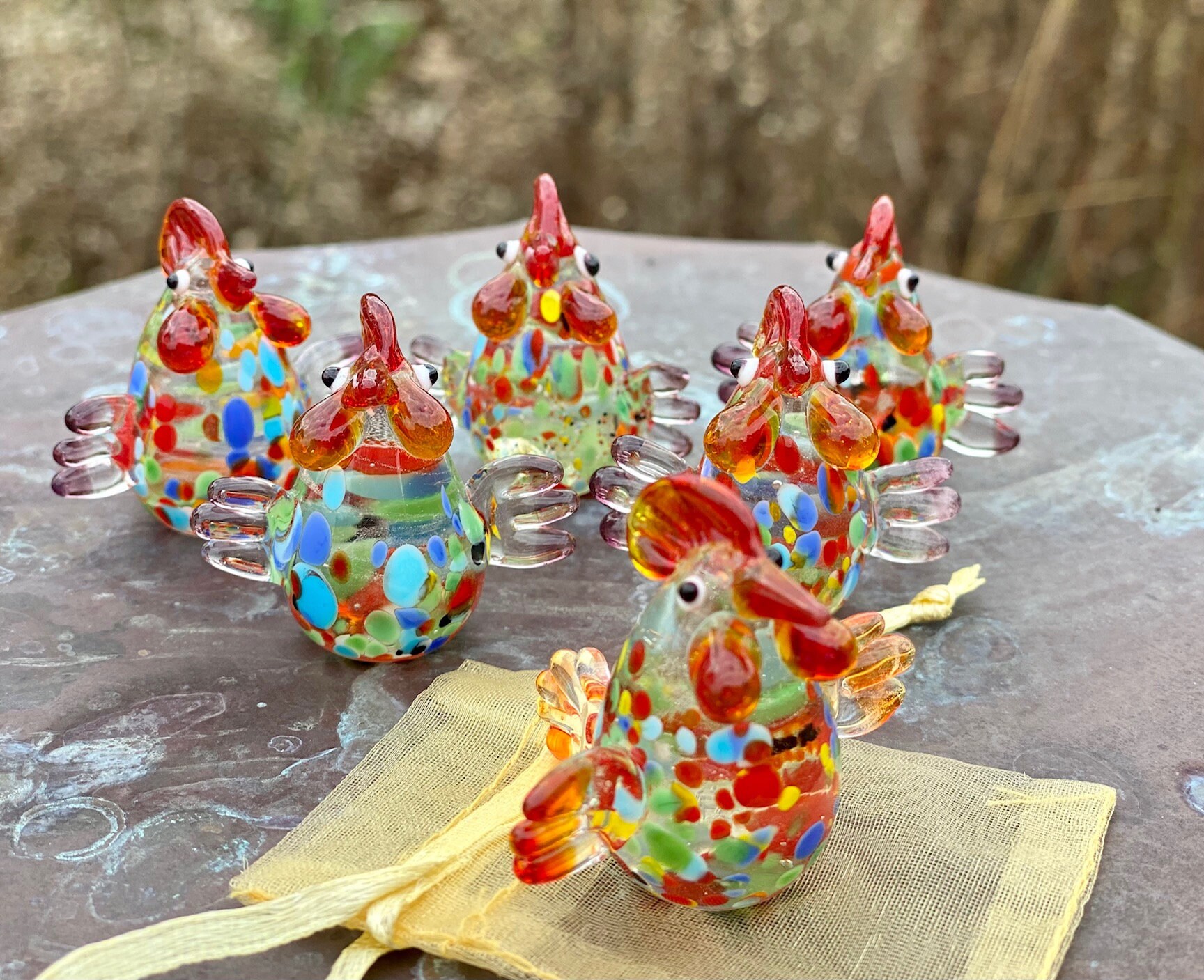 Mini Miniature Glass Rooster Sitter Figurine Collectible - Sold Individually w/Gift Bag