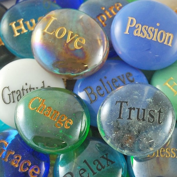 Engraved Colored Glass Word Stones - Single Words