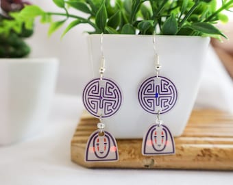 No Face Spirited Away Earrings: Blush Resin Dangle, Kawaii Jewelry