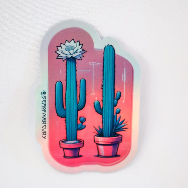 Holographic Cactus Flower Cute Sticker UV Resistant Waterproof Laptop
