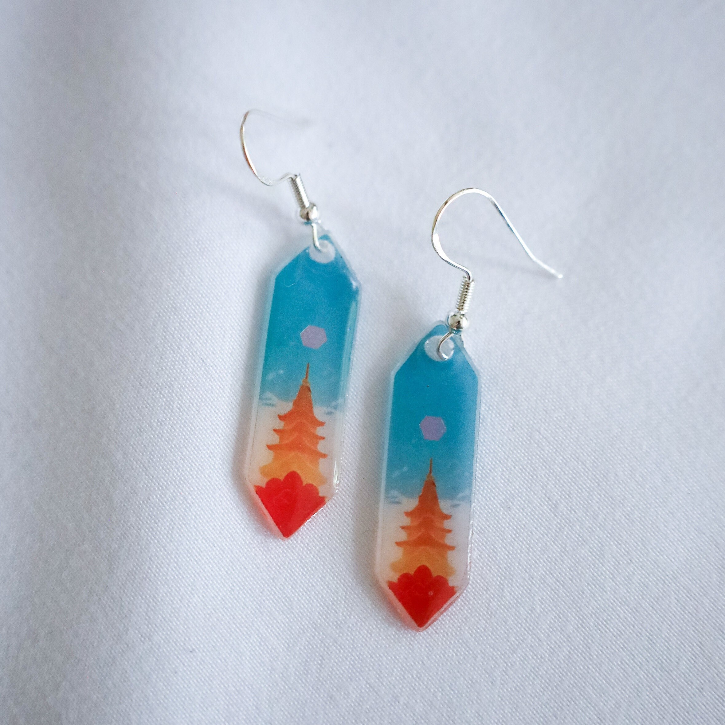 Dangle Japanese Shrine Sunset Dusk Sun Earrings Handmade