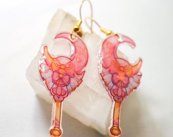 Sailor Moon Wand Earrings: Handmade Crescent Moon Kawaii Jewelry