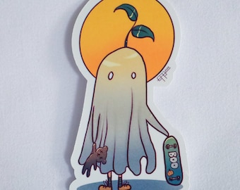 Lil Ghosty Boo Vinyl Sticker: Lofi Plant Ghost, Waterproof