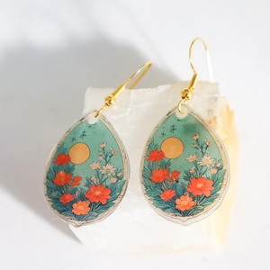 Unique Light Catching Earrings Poppy Flower Field Sunrise Festival Rave Earrings Gift for Her Fun Jewelry