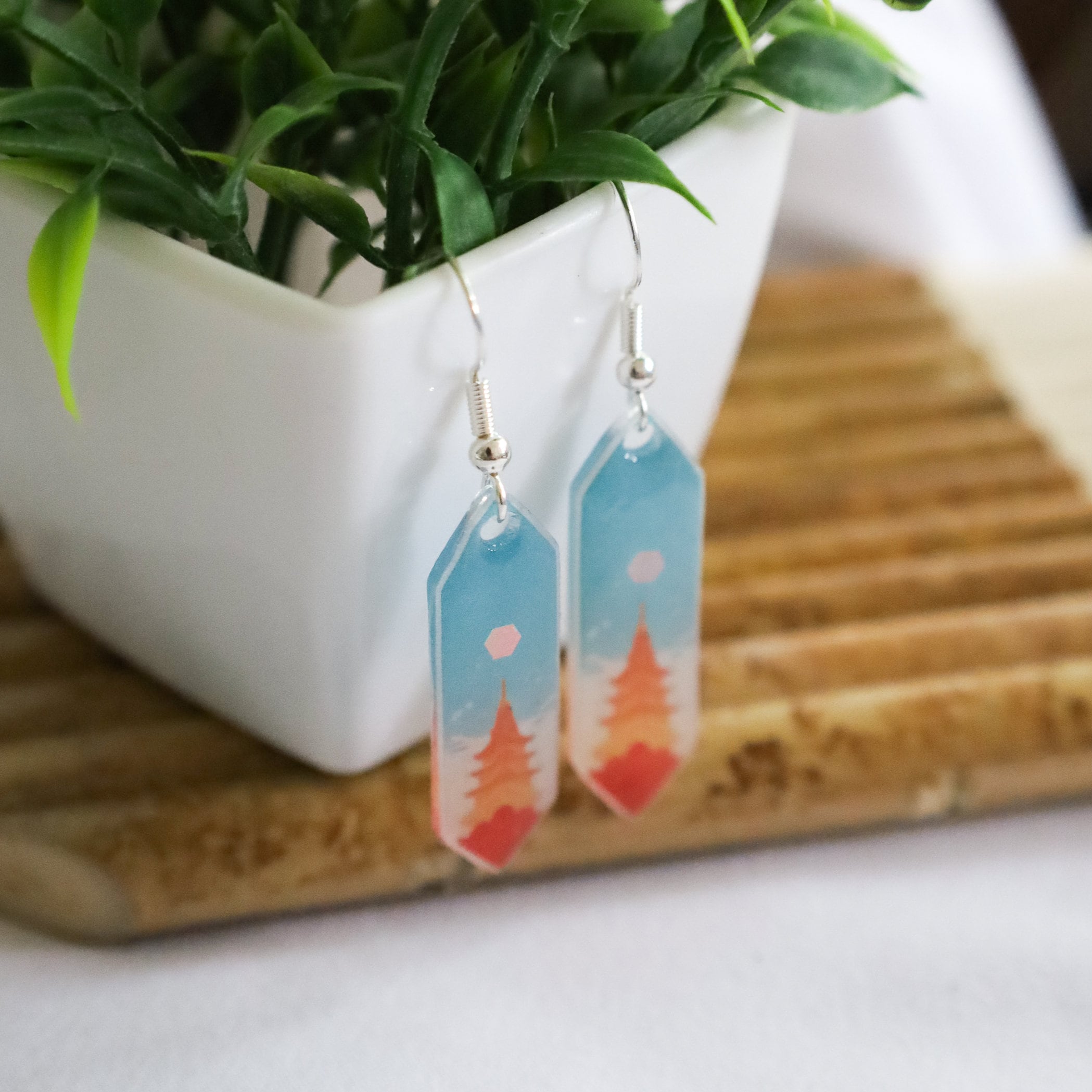 Dangle Japanese Shrine Sunset Dusk Sun Earrings Handmade