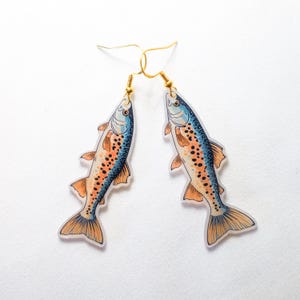 Handmade Rainbow Trout Earrings, Unique Fishing Jewelry