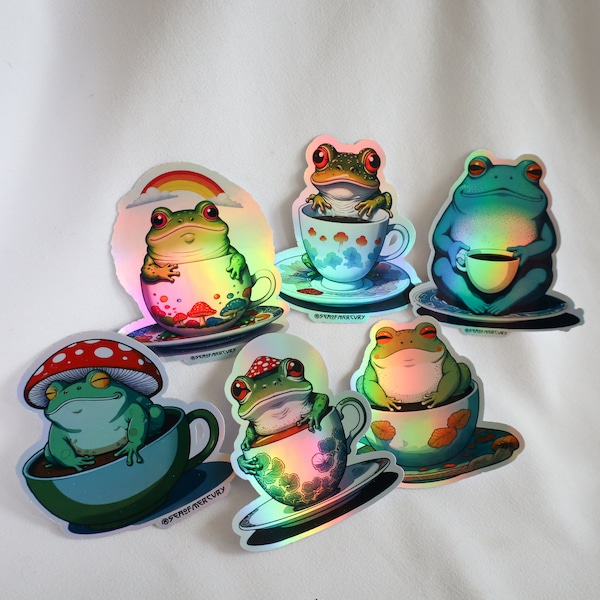 Holographic Frog Mystery Pack Stickers Iridescent Vinyl Stickers for Laptop Waterbottle Journal Rainbow Frog Sticker Pack