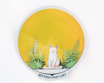 Iridescent Kitty Cat Sticker: Botanical Zen, Laptop Decal