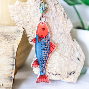 Cute Skeleton Fish Rainbow Star Keychain Bag Charm Unique Fun Backpack Accessory Cool Fishing Gift