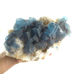 Blue Fluorite Crystals over Druzy Quartz Matrix, Bingham, New Mexico - 8.7&quot; x 5.6&quot; x 2.0&quot; (222mm x 141mm x 50mm)