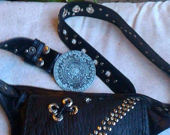 Black Hips Bag, Steam Punk Bag, Black Belt Bag, Leather Steam Punk Purse, Black Waist Bag