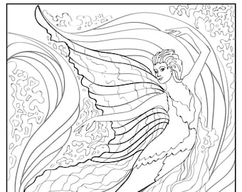 Pisces Dancer Coloring Page - from Dance Dreams Coloring Book Vol. 1 - Modern Dance, Fish Coloring Abstract Art