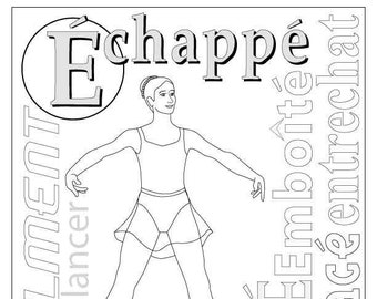 Letter E for Echappe - Ballet Alphabet Coloring Pages - Girls and Boys Versions