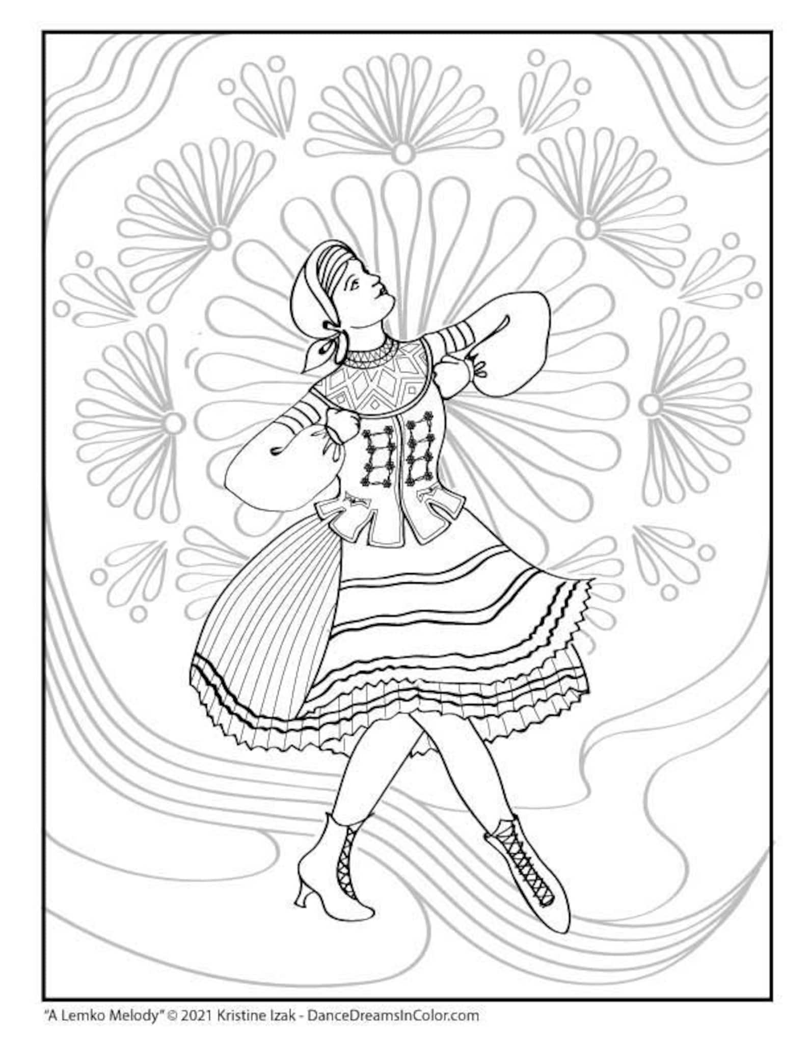 A Lemko Melody - Ukrainian Folk Dance Coloring Page - Etsy