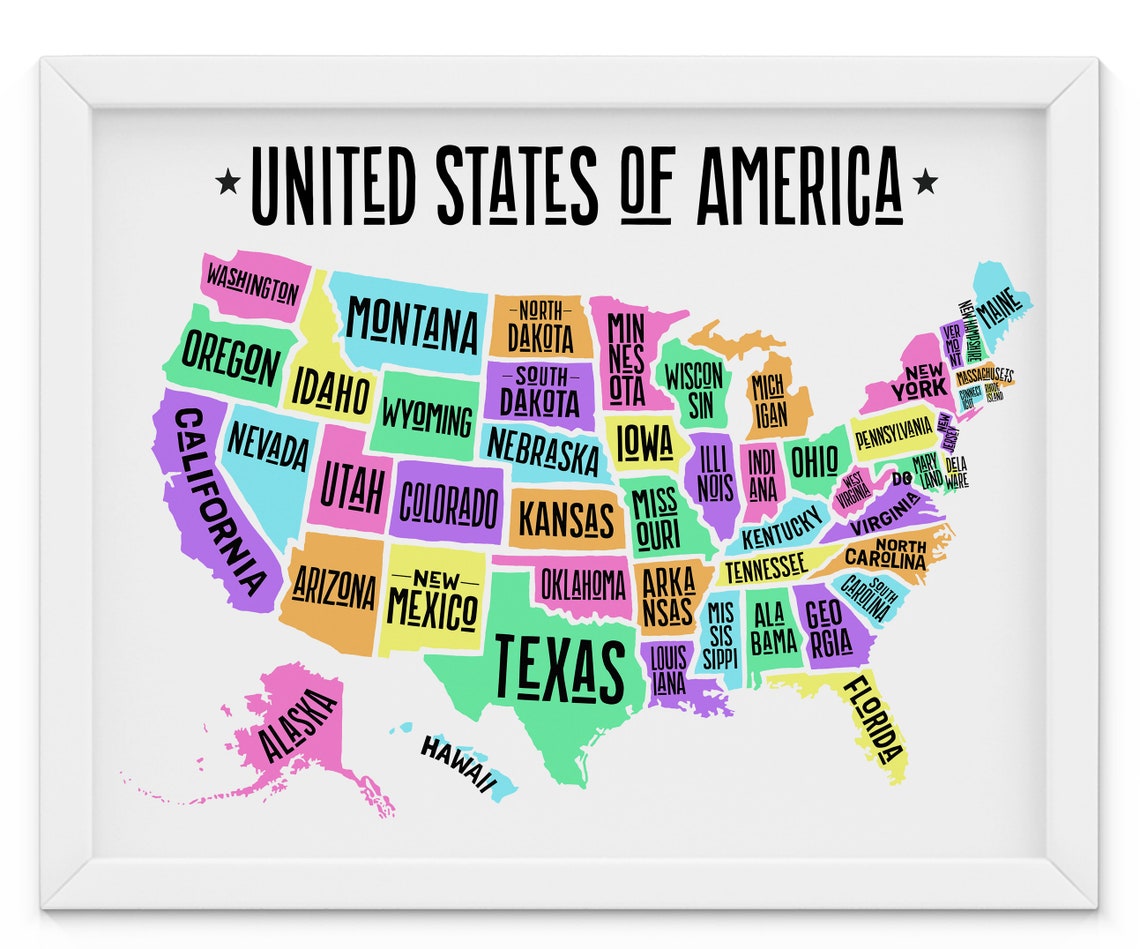 Map of the United States Homeschool Decor Etsy