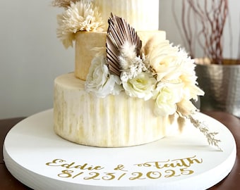 Personalized Cake Stand - White Simple Round Cake Plate for Wedding - Brown Cake Platter - Personalized Cake Stand Couple Last Name
