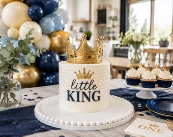 Personalized First Birthday Cake Stand | Little King Smash Cake Stand | White Beaded Cake Board | Baby Boy Birthday Decor | One Cake