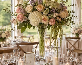 20" Clear Trumpet Vases Set of 6 | Tall Wedding Centerpiece Vases | Glass Vase | Reception Decor